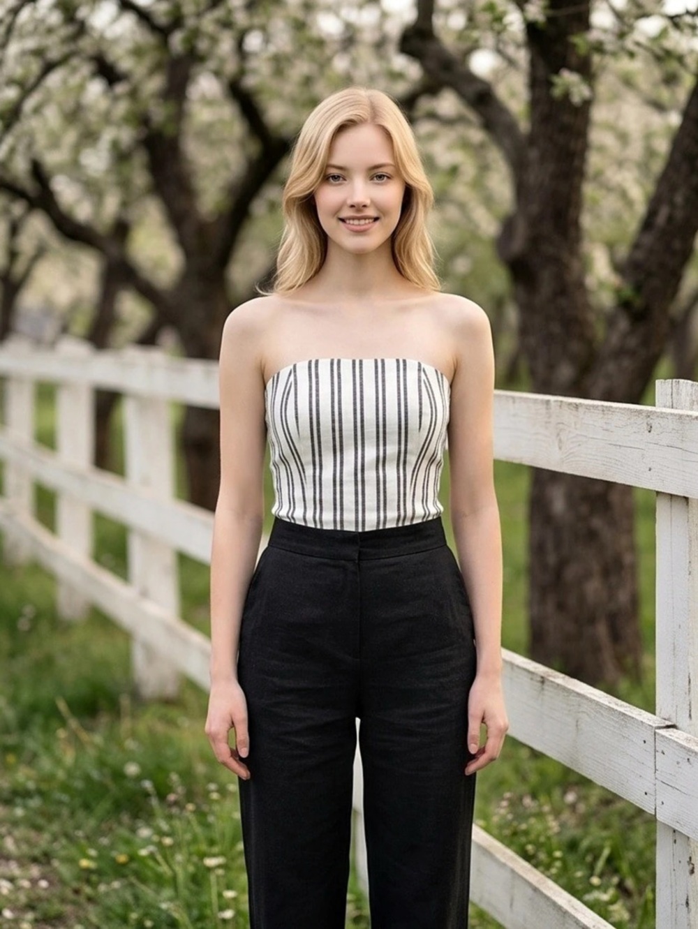 Striped Strapless Crop Top in White & Black New